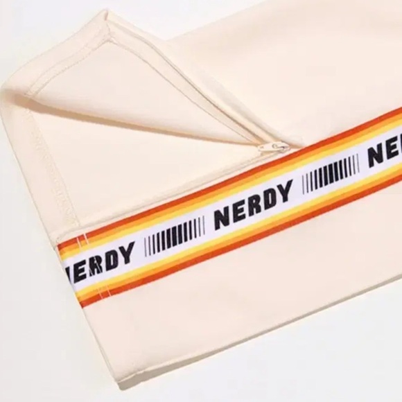 Nerdy Korean Style Cream Racerstripe Track Pants Elastic Drawstring Waistband, S - Picture 9 of 10
